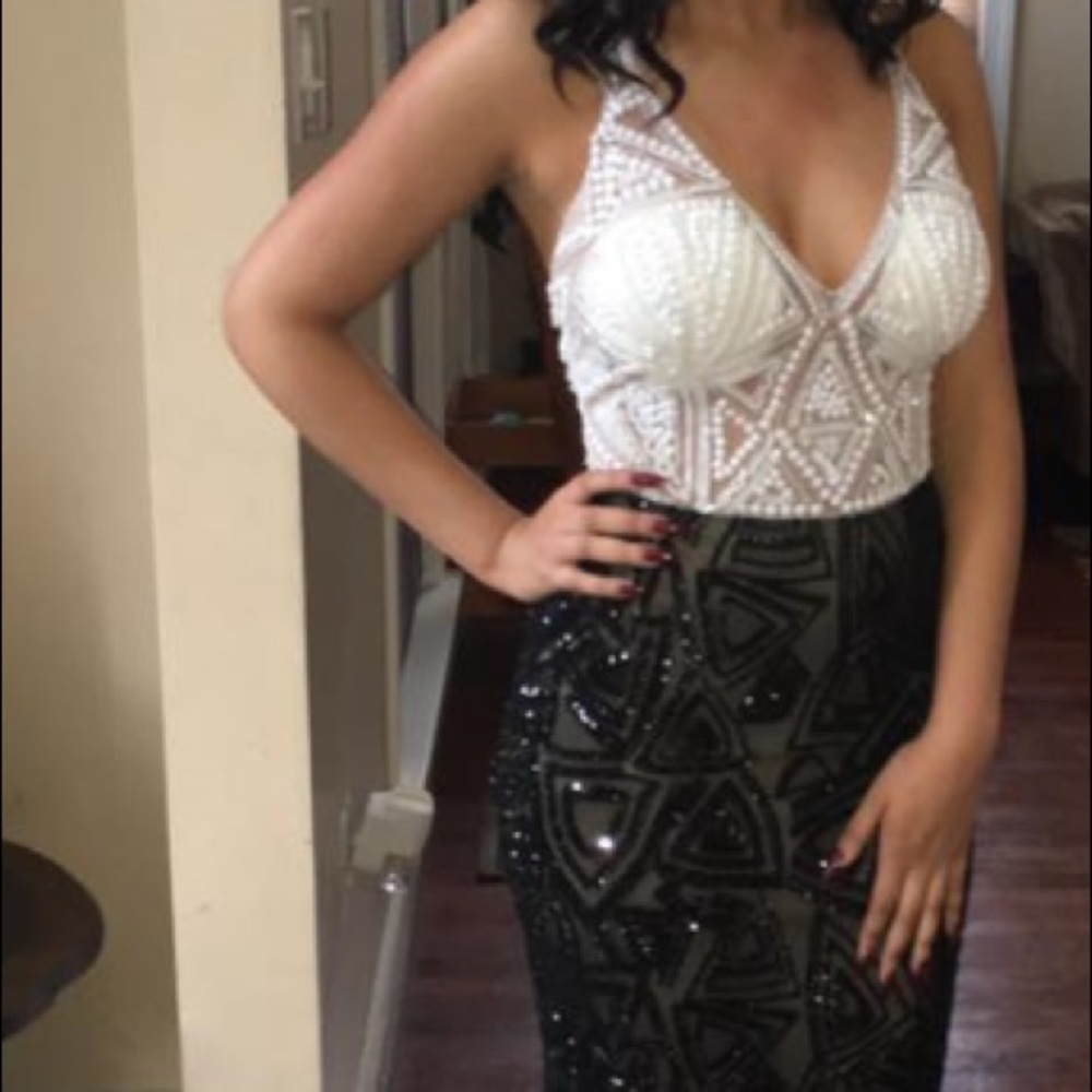 Beaded B/W prom gown